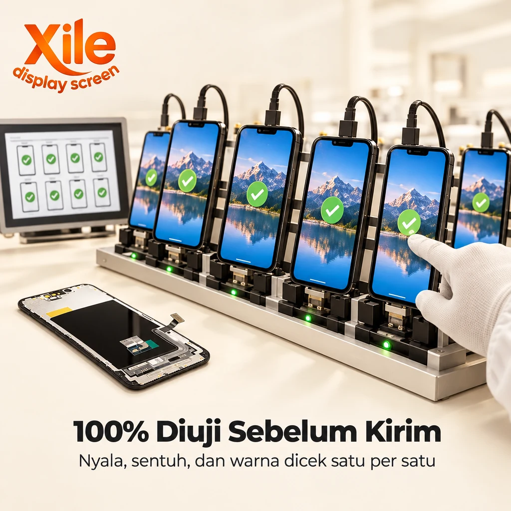 100% diuji sebelum kirim: nyala, sentuh, dan warna dicek satu per satu